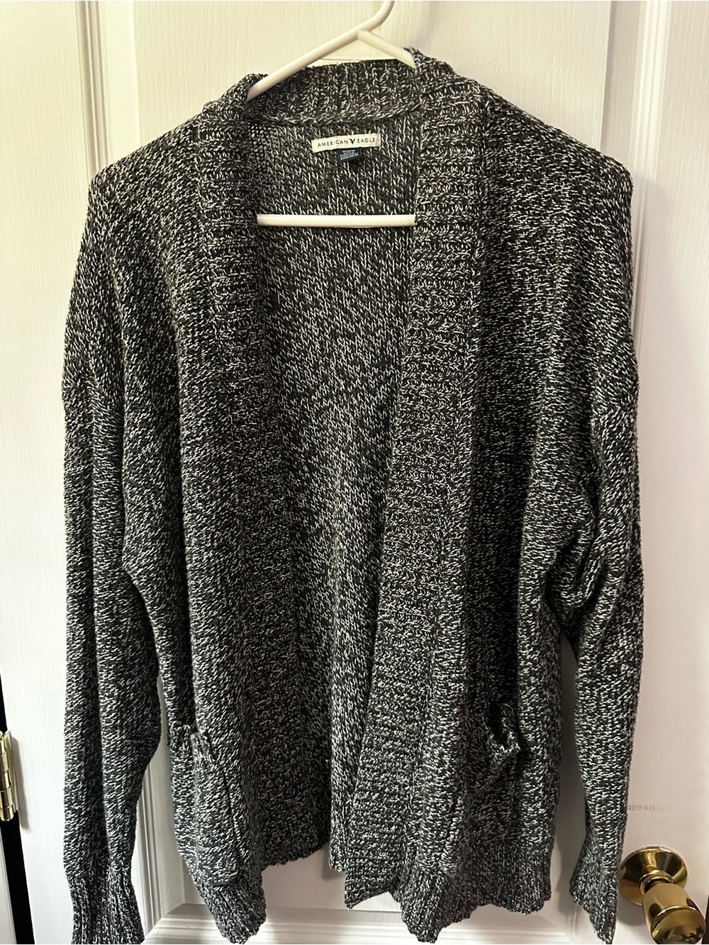 American Eagle Outfitters Black & White Marled Open-Front Cardigan